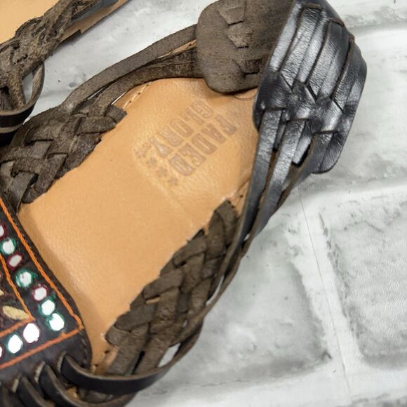Faded Glory Rhonda Women's Size 9 Brown Leather Mexican Style Huarache Sandals - Picture 8 of 11